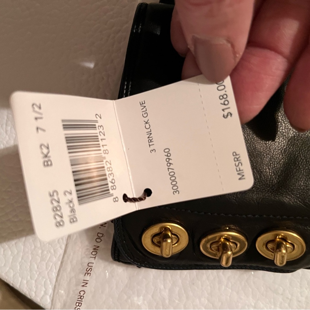 Coach Black Leather Gloves with Gold Accents - Picture 2 of 6